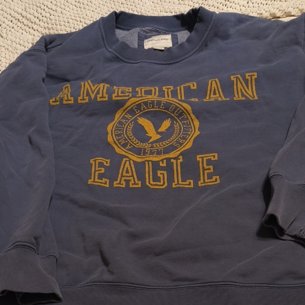 American Eagle Outfitters Navy and Gold Crewneck Sweater